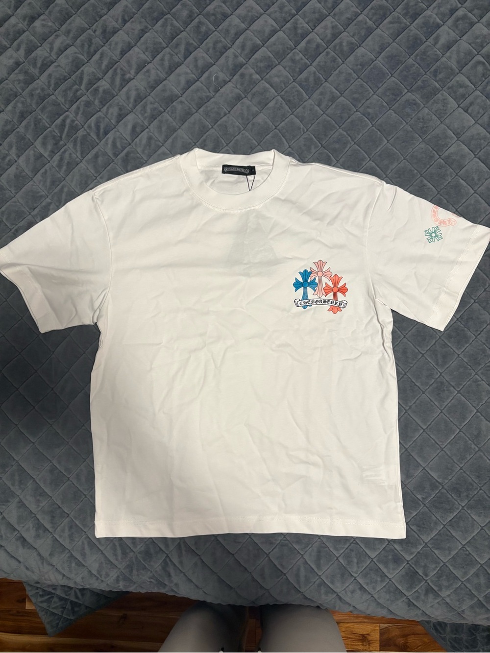 White Graphic chrome hearts Palm-Print Men’s T-Shirt